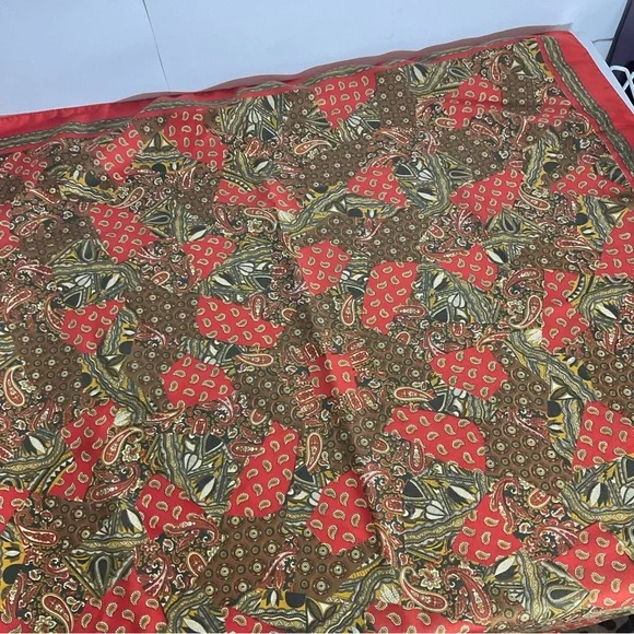 Art of the Scarf Made in Italy 80”x80” Orange Brown Pattern Design Scarf; Pretty - Picture 7 of 11